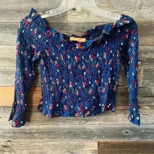 NWT Emmer and Oat Blue Floral Off the Shoulder Top